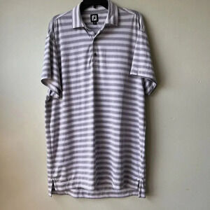Footjoy‎ FJ Polo Golf Shirt Men Large Striped Gray Blue White